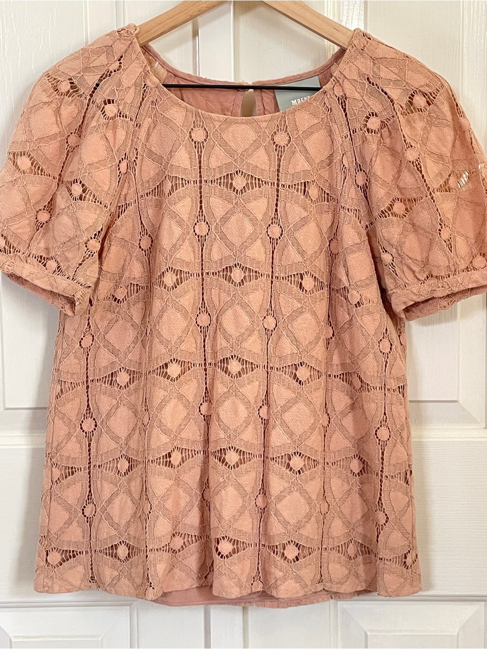 Maeve Anthropologie Dusty Rose Geometric Lace Puff Sleeve Blouse M